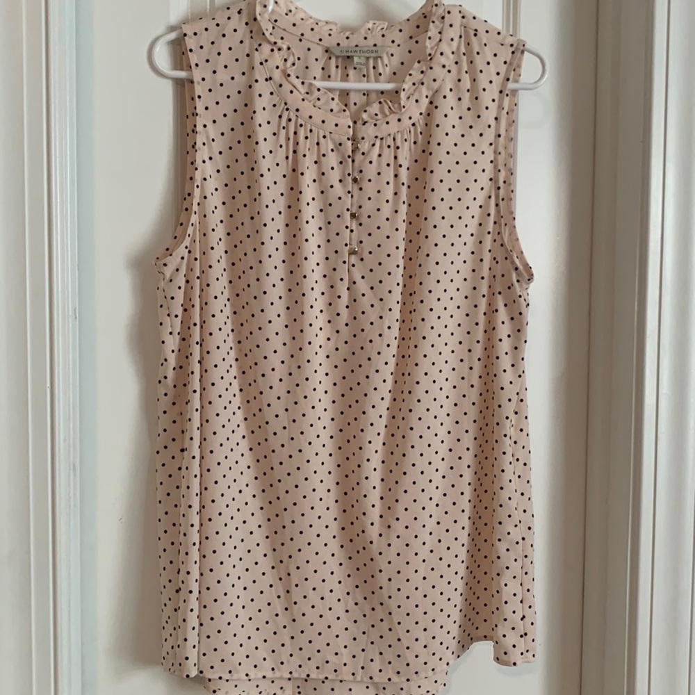 41 Hawthorne Size L Light Pink with black polka dots and gold button front